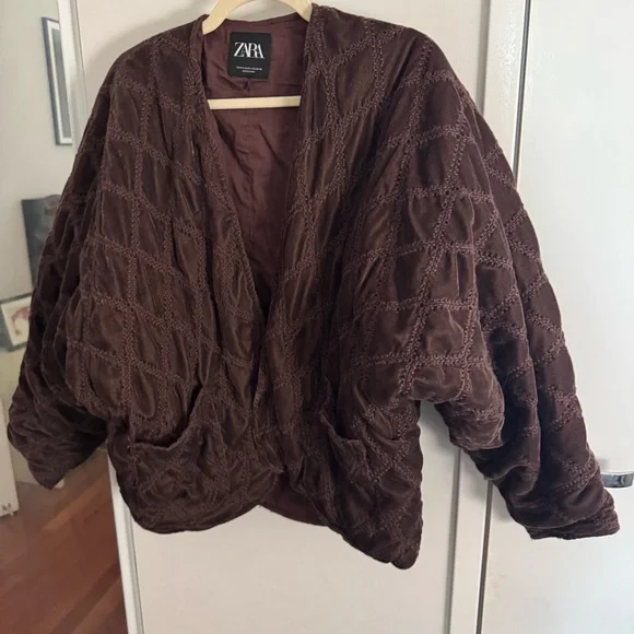 ZARA purple velvet quilted kimono jacket - Picture 5 of 6